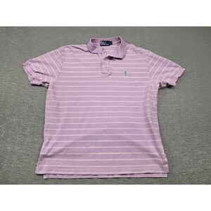 Polo Ralph Lauren Mens Large Purple Striped Short Sleeve Pique Polo Shirt